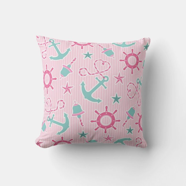 Coussin Rayure nautique Girly mignonne de rose (Recto)