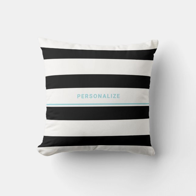 Coussin Rayure Noir Blanc Nom Aqua (Recto)