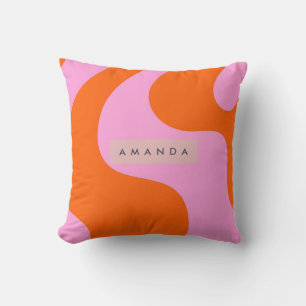 Coussin Rayure ondulée orange et rose personnalisée en gra