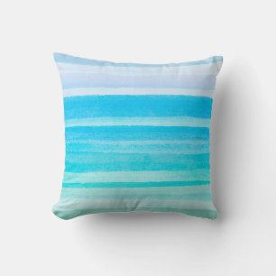 Coussin Rayure turquoise d'Ombre d'aquarelle de bleu