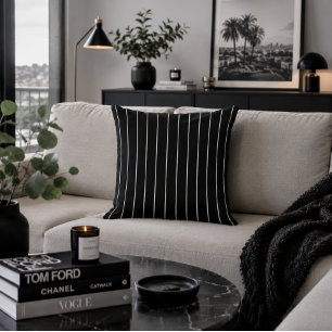 Coussin Rayure verticale à rayures fines noir et blanc Élé