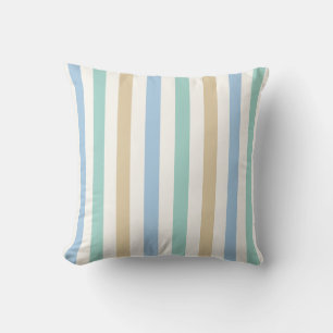 Coussin Rayure verticale bleu côtier, sable et blanc