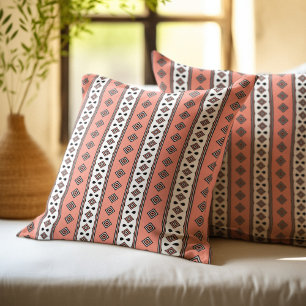 Coussin Rayures aztèques abricot et blanc