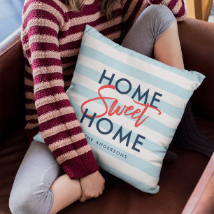 Coussin Rayures Blanches Bleu Pastel Maison Douce Maison