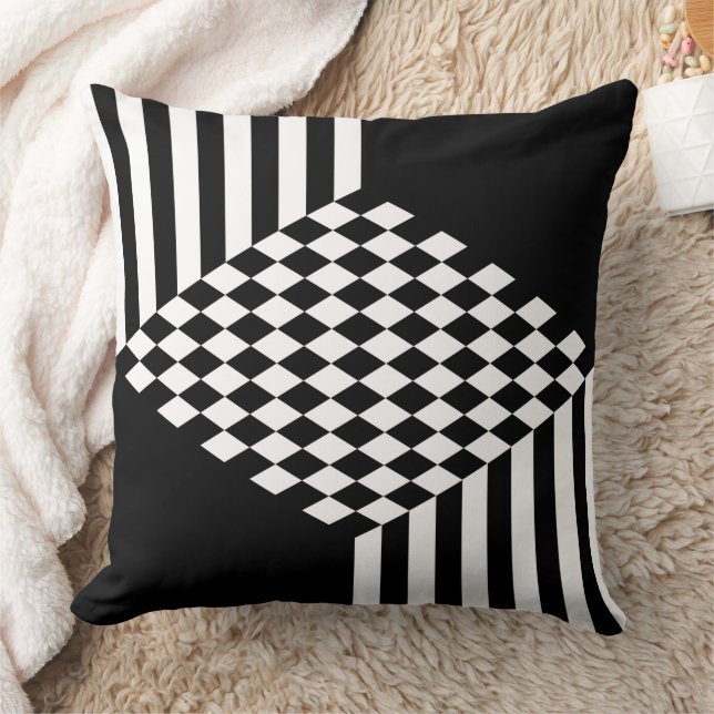 Coussin Rayures blanches et noires élégantes en losange da (Couverture)