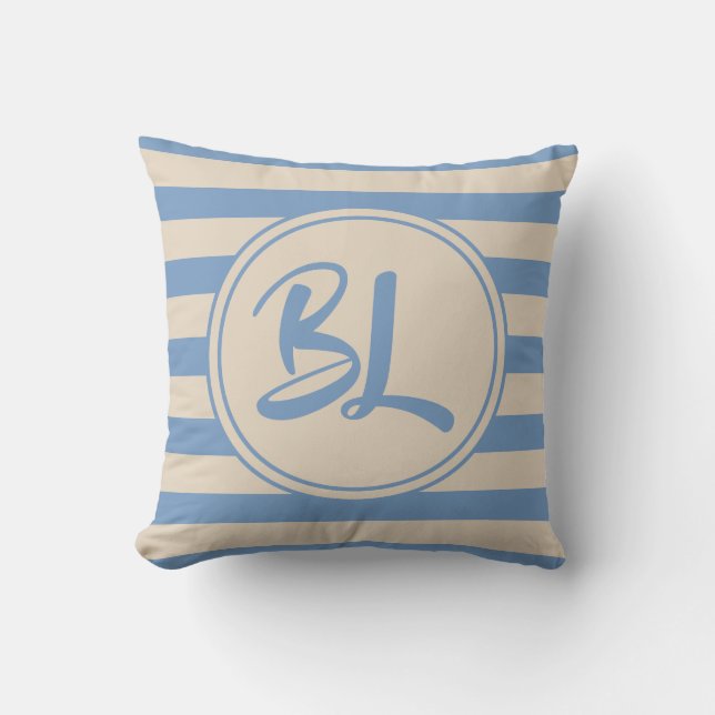 Coussin Rayures bleu-clair et beiges personnalisables (Recto)