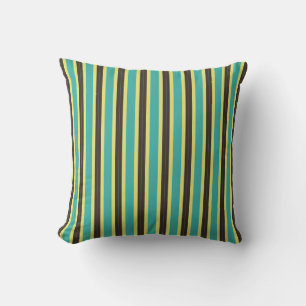 Coussin Rayures Bleu Marron et Jaune Pâle