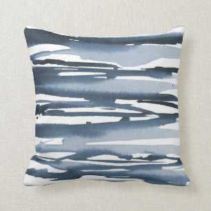 Coussin Rayures bleues d'abrégé sur aquarelle d'ardoise