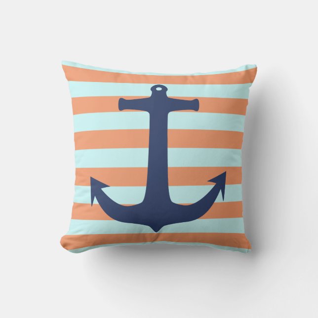 Coussin Rayures bleues d'Ancre de bleu marine de menthe (Recto)