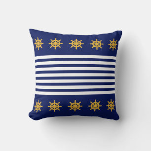 Coussin Rayures bleues et blanches sur fond bleu marine