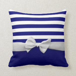 Coussin Rayures bleues nautiques et graphique blanc d'arc