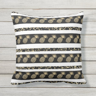 Coussin Rayures chics d'ananas de confettis de noir et