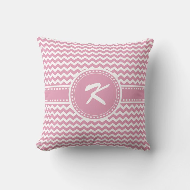 Coussin Rayures chics roses Girly de zigzag de Chevron (Recto)