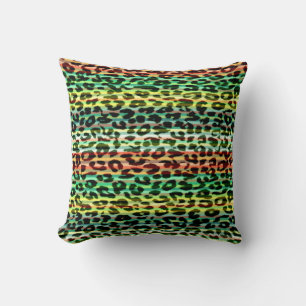 Coussin Rayures colorées motif leopard fourrure abstraite