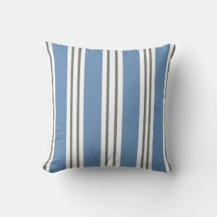 Coussin Rayures côtières bleues poussiéreuses et blanches