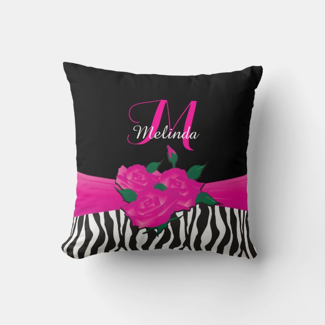 Coussin Rayures d'animal de zèbre de rose de roses indien (Recto)