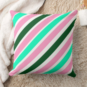Coussin Rayures de bonbons de Noël rose et vert 