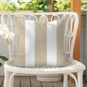 Coussin Rayures de cabane beige sable et blanc