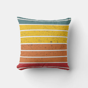 Coussin Rayures de coucher de soleil arc-en-ciel rétro vin