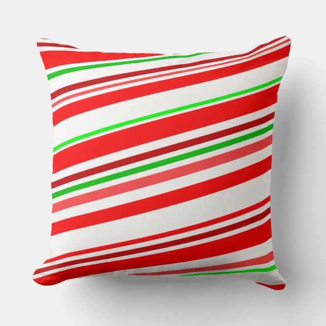 Coussin Rayures de fête vertes blanches rouges de sucrerie (Recto)