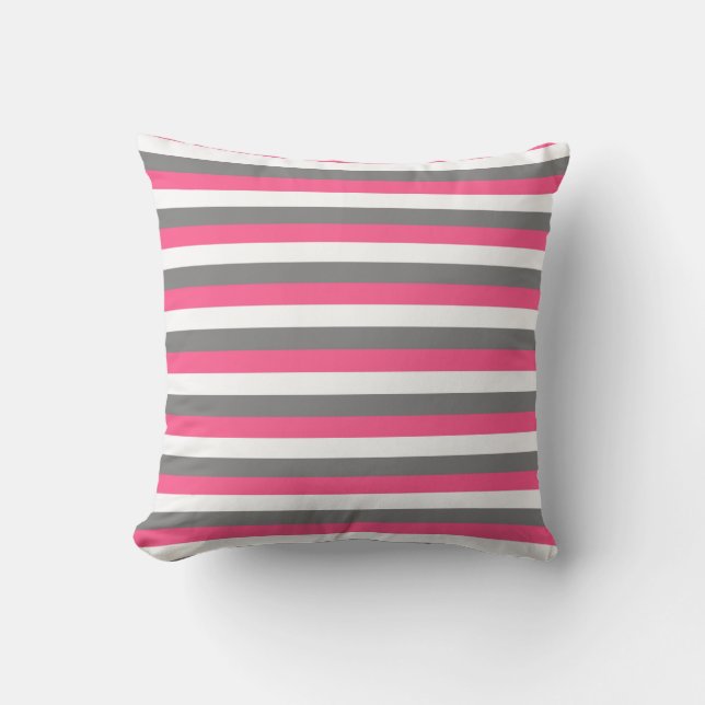 Coussin Rayures de gris de roses indien, de blanc et de (Recto)