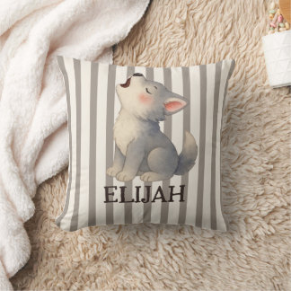 Coussin Rayures de loup gris cadeaux bébé personnalisés no