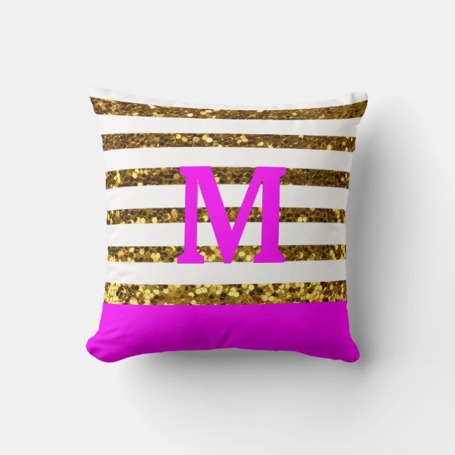 Coussin Rayures de paillettes d'or de charme/roses (Recto)