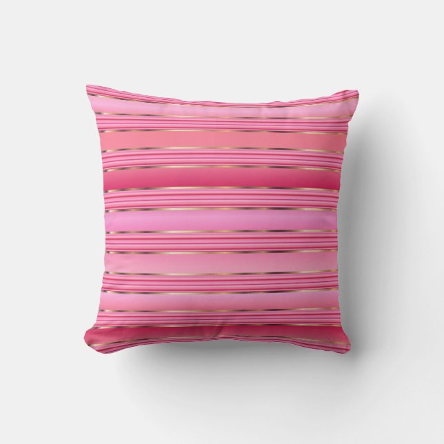 Coussin Rayures de rose de rose et de sucrerie de coton (Recto)
