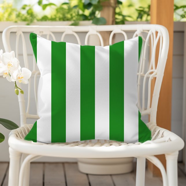 Coussin Rayures de store vert forêt et blanc (Créateur téléchargé)