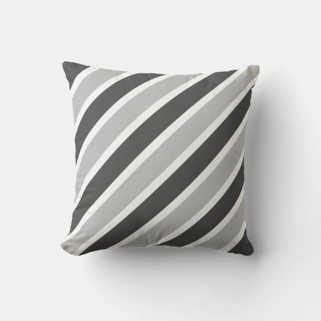 Coussin Rayures Diagonales Gris Monochrome Lancer l'oreill (Recto)