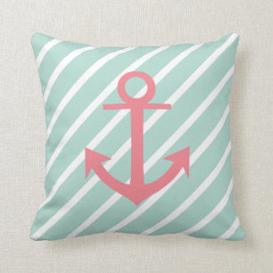 Coussin Rayures et Ancre vertes en bon état nautiques de