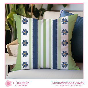 Coussin Rayures florales bleues et vertes