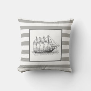 Coussin Rayures grises nautiques et vieux gréement