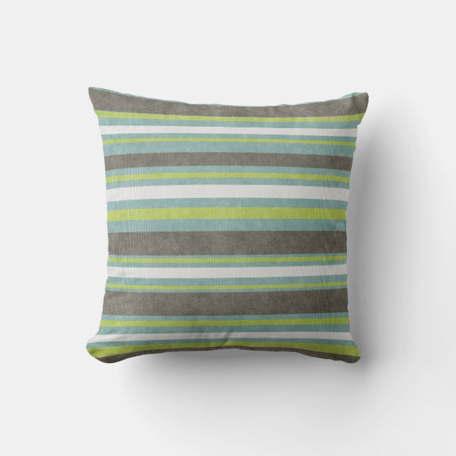 Coussin Rayures grises turquoises de vert bleu (Recto)