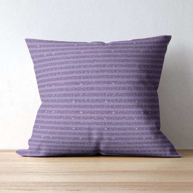 Coussin Rayures horizontales de style pailleté prune fumé (Créateur téléchargé)
