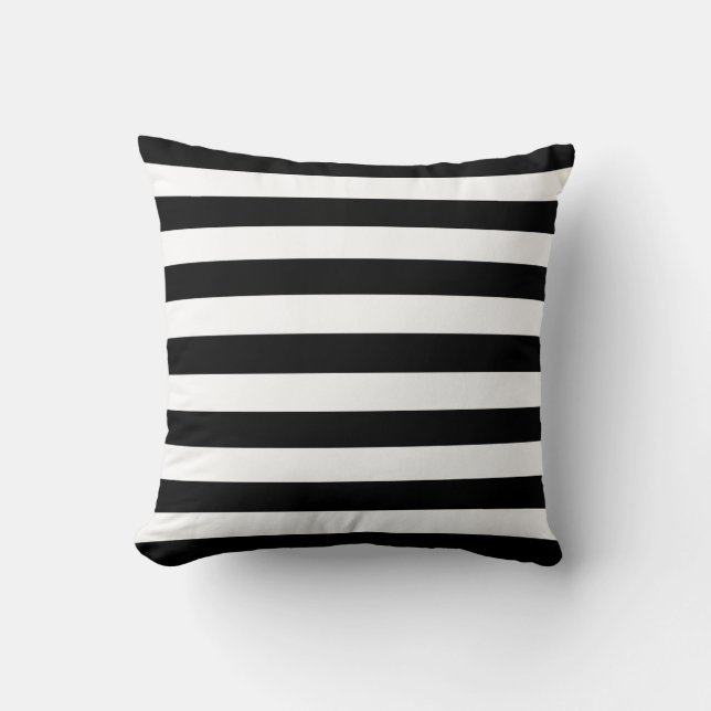 Coussin Rayures horizontales larges noires et blanches à (Recto)