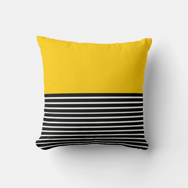 Coussin Rayures jaunes de blanc de noir de bloc (Recto)