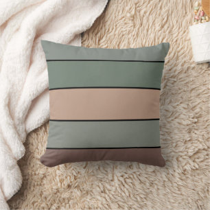Coussin Rayures Marron Vert Et Noir Sur Papier Aquarelle