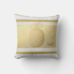 Coussin Rayures modernes dorées pour fille, Ananas doré
