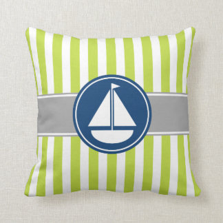 Coussin Rayures nautiques de voilier de vert de chaux