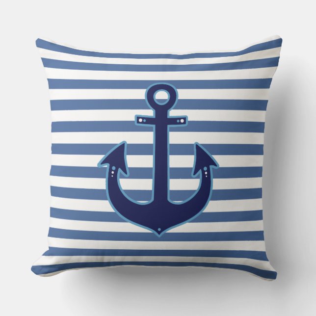 Coussin rayures nautiques et ancre décoration marine (Recto)