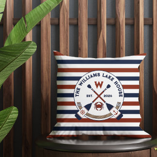 Coussin Rayures Nautiques Rames Crabe Monogramme Maison de