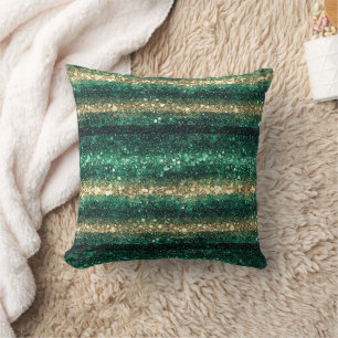 Coussin Rayures Pailletées Vert Doré