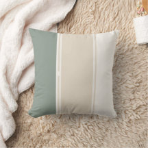 Coussin rayures pastel vert sauge beige