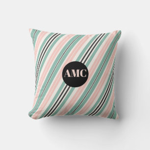 Coussin Rayures rose aqua et gris foncé