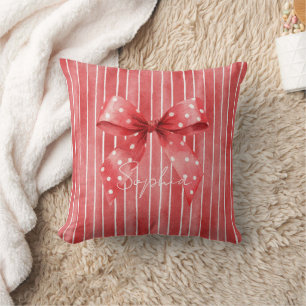 Coussin Rayures Rouges Blanches Points Papillon