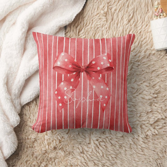 Coussin Rayures Rouges Blanches Points Papillon (Couverture)