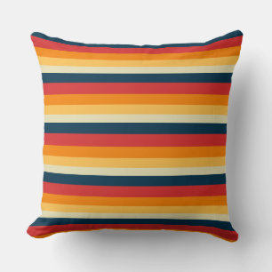 Coussin rayures rouges, bleues, orange et jaunes