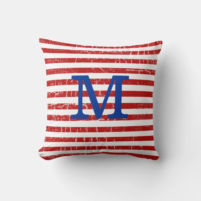 Coussin rayures rouges monogrammée idée de décoration (Recto)