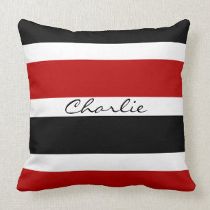 Coussin Rayures rouges, noires, et blanches personnalisée